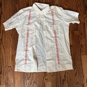 Men's White and Orange Embroidered Shirt